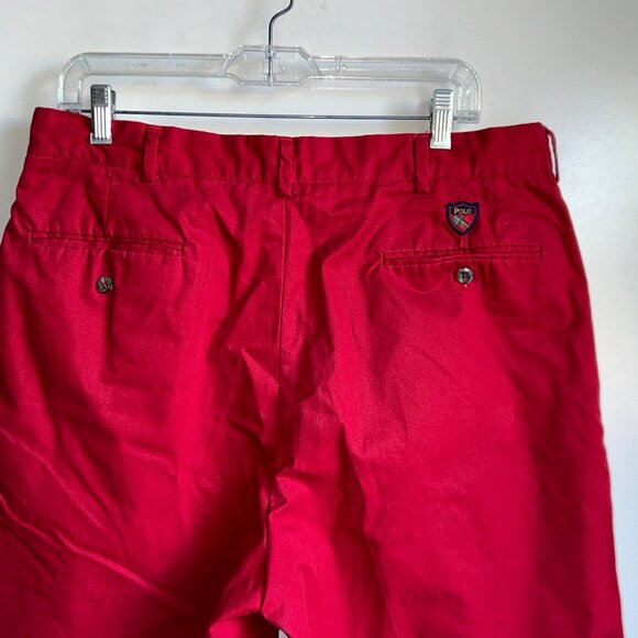 Vtg POLO GOLF Ralph Lauren Pleated Red Poly Cotton Shorts Mens Size 36 - Picture 5 of 11